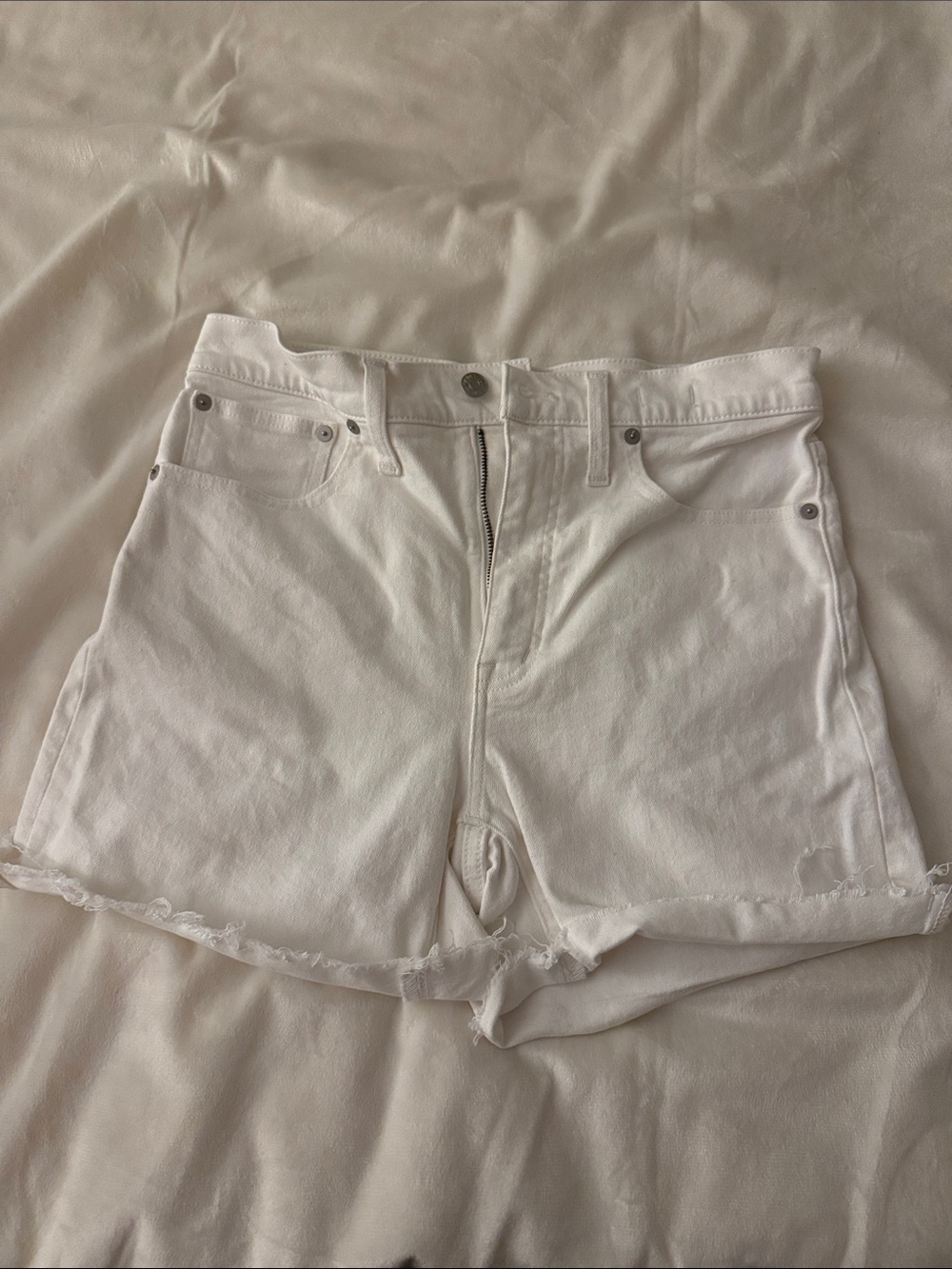 Madewell White Frayed-Hem Denim Shorts